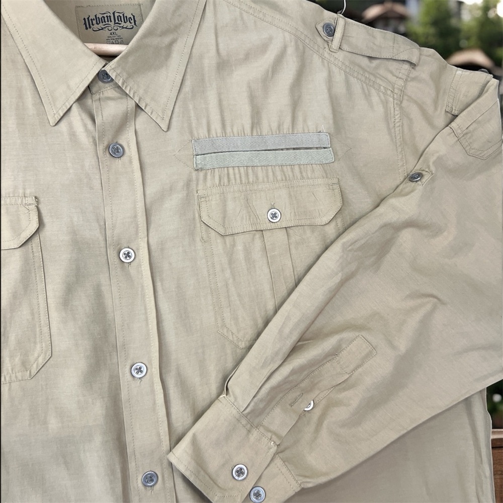 Urban Label Khaki Button Up Utility Shirt 4XL